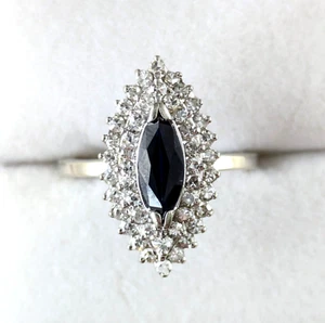 14K White Gold Approx .50 Ct Sapphire and .50 Ct Diamond Halo Ring Size 6.5 - Picture 1 of 9