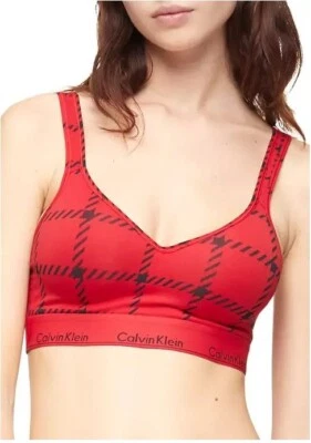 Nuevo con etiquetas Bralette Calvin Klein Copa Moldeada Rojo Elevador a Cuadros Talla: Pequeño Estilo: QF6702-601 Foto 1 de 3
