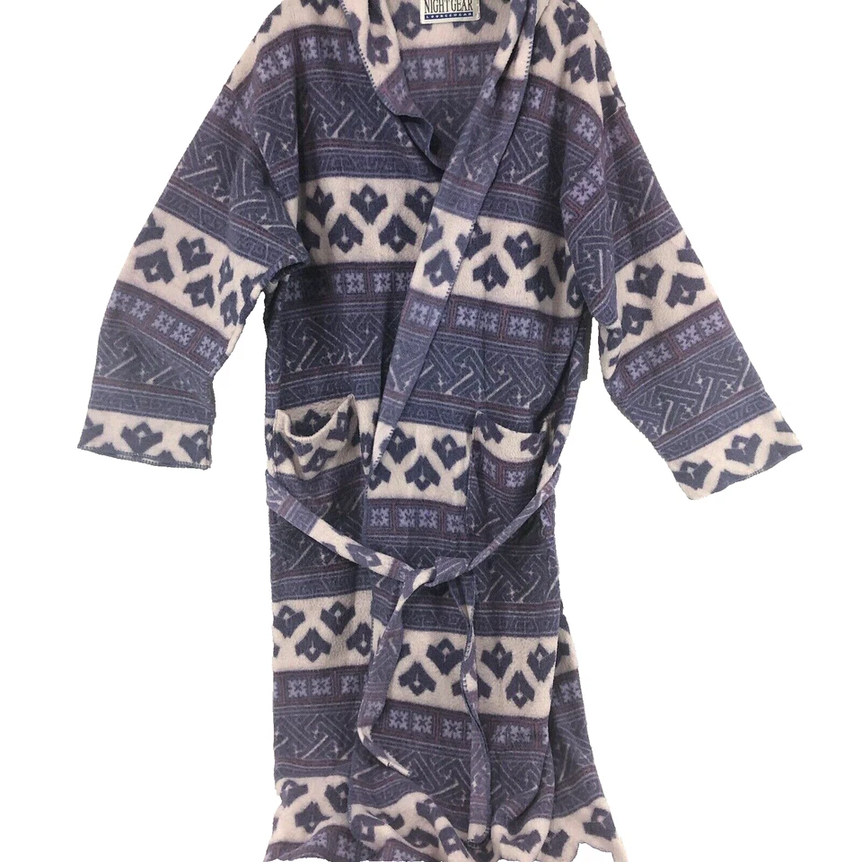 Night Gear bath robe women’s large purple aztec geometric patterns 50" Vtg - Image 1 of 4