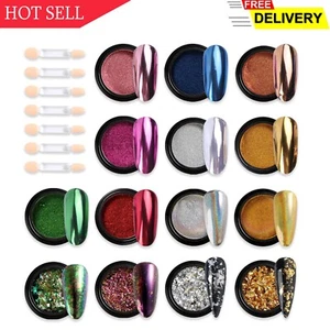 Chrome Nail Powder Set 14 Colors Pink Blue Silver Metallic Effect Mirror Powd... - Picture 1 of 8