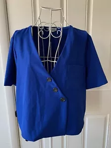 Women TEN SIXTY SHERMAN Royal Blue Short Sleeve Blouse Size XL - Picture 1 of 12