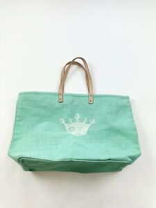 Ballard Designs 25th Anniversary Tote Bag Women’s XL Green Jute Leather Straps