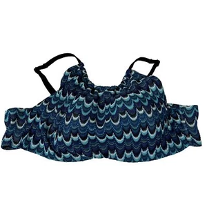 Swim Cacique 44C Lined Bandeau Bikini Top Blue Knit Halter Underwire #1562 - Picture 1 of 9