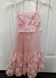 Iris & Ivy Girls 3D Floral Bow Back Pink Spring Dress (Sz 6)~ Preowned - Picture 1 of 6