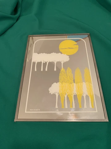 Vintage Gloria Eriksen White Yellow Printed Mirror Wall Art Trees Sun Sunset Cover