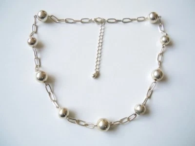 Collana A Pallini In Metallo Color Argento Gioielli Moda 16 g/Lunghezza 43-50 cm - Immagine 1 di 4