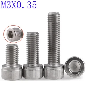 M3 - 0.35 Fine Thread 304 Stainless Steel Socket Head Caps Screws Metric DIN912 - Picture 1 of 4