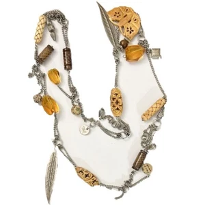 COLLANA DONNA ANNA BIBLO' MILANO LUNGA IN METALLO CON LEGNO E PIETRE GIALLE - Picture 1 of 1