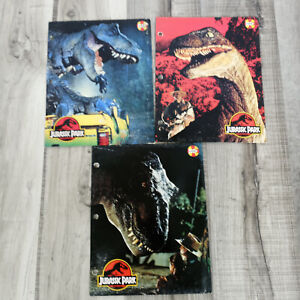 1992 Jurassic Park School Folder Lot of 3 for Three Ring Binder T-rex, Raptor