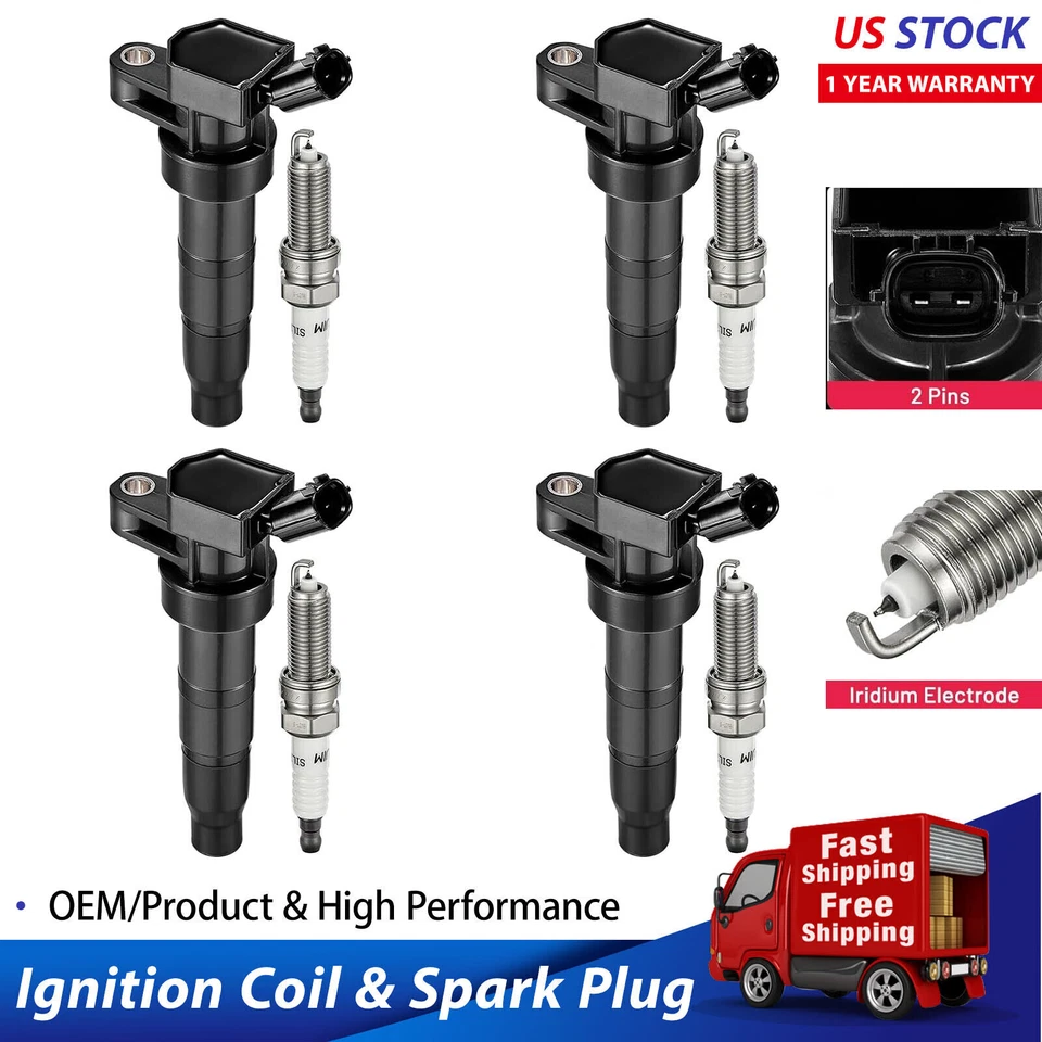 4 Ignition Coils Pack UF611 and Spark Plug For 2012-2016 Hyundai Genesis 5.0L V8 - Image 1 of 4