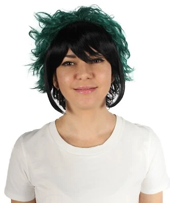 Peluca HPO Unisex Peluda Capas Negro y Verde Estilo Entrecortado, Halloween, HW-7114 Foto 1 de 4