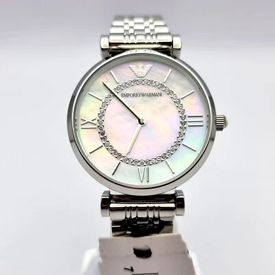 NEW GENUINE EMPORIO ARMANI AR1908 LADIES WATCH SILVER AND WHITE DIAL CRYSTAL - Image 1 of 4