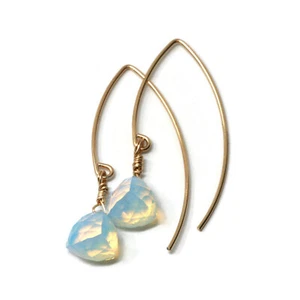 Trillion Cut Opal Quartz Gold Filled Drop Earrings - Picture 1 of 5