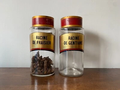 PAIRE DE POTS A PHARMACIE / APOTHICAIRE EN VERRE INCOLORE XIXEME H 20 - Photo 1/3