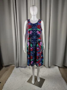 Dana Buchman Women's Blue, Pink, Red, Floral Tropical Leaves Lined Shift Dress L - Picture 1 of 12