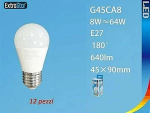 Set 12 Pezzi Lampadine Lampade Extrastar G45CA8 Led E27 8W 640lm Luce Fredda Sus - Foto 1 di 1