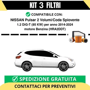 Kit 3 Filtri Tagliando per NISSAN Pulsar 2 Volumi/Coda Spiovente 1.2 DiG-T 85... - Imagen 1 de 2