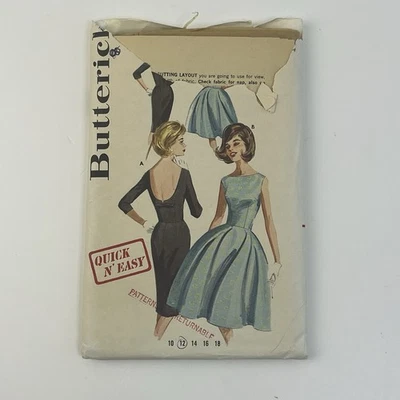 Dress Size 12 B32 Vintage 60s CUT Pattern 2733 Low Back Self Bow Full Skirt - Image 1 of 2