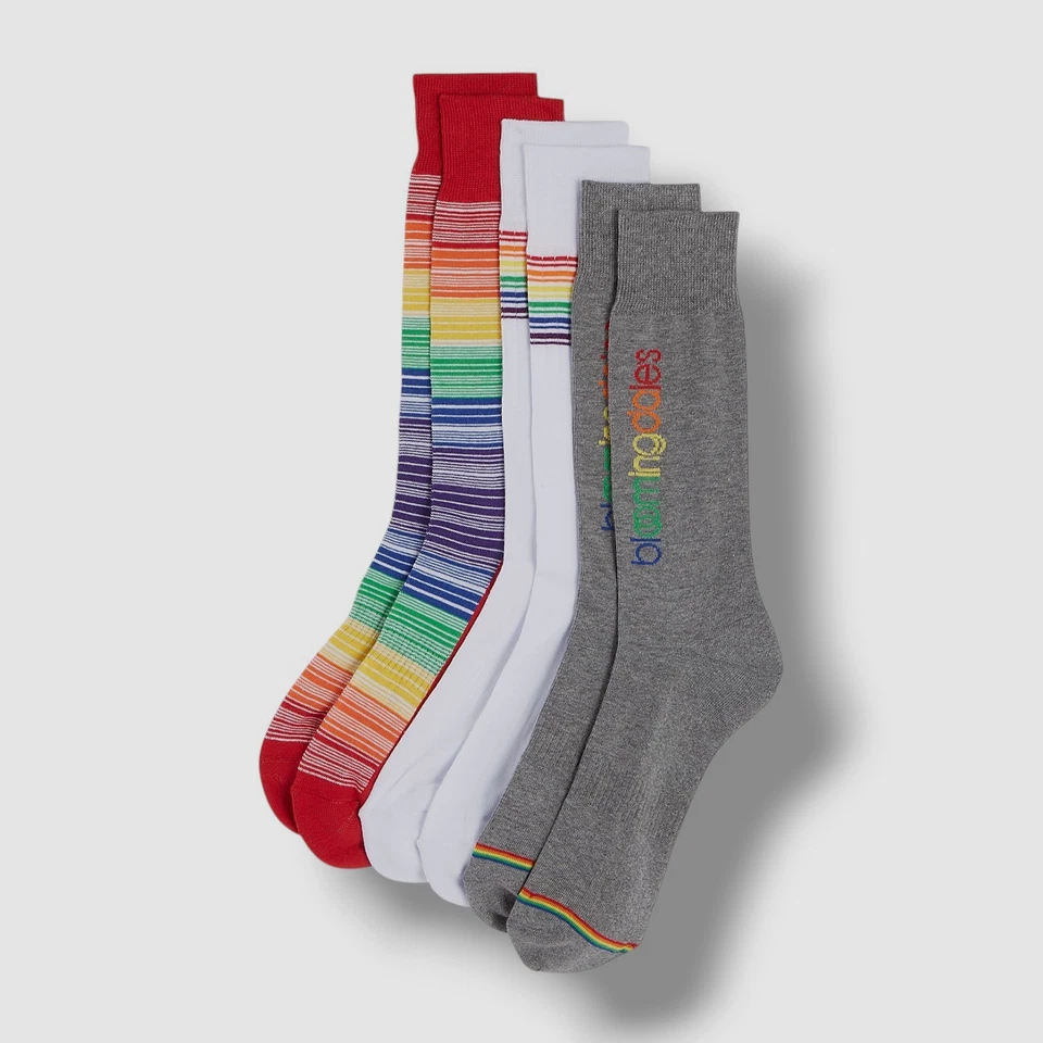 Bloomingdale Italy Men's White Gray 3-Pair Pride Cotton Crew Sock Shoe One Size - Image 1 of 1