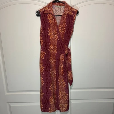 Tommy Bahama Silk Pineapple Print Aloha Sleeveless Wrap Dress Vintage Womens S - Image 1 of 4
