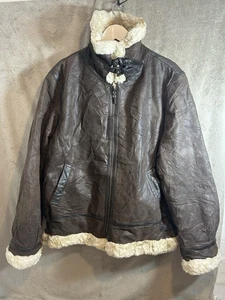 St John’s Bay Men’s XL Brown Leather Shearling Aviator Jacket B3 Style Vintage  - Picture 1 of 14
