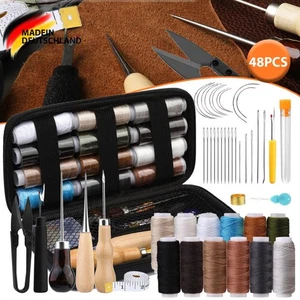 48-Teiliges Leder Werkzeug Set Nadel Sattler Handwerk nähen Locher Mit Nähnadel - Bild 1 von 17