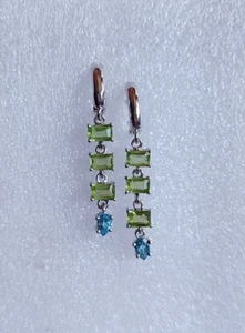 Orecchini pendenti taglio smeraldo peridoto argento sterling 925 fatti a mano gioielli donna - Foto 1 di 11