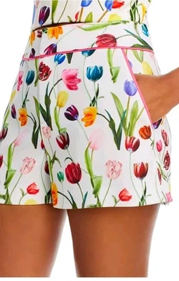 Шорты Alice and Olivia Dylan с высокой талией белые с цветочным узором размер 6 - Изображение 1 из 4