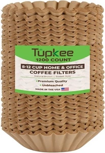 Tupkee Coffee Filters 8-12 Cups - 1200 Count, Basket, Natural Brown Unbleached - Picture 1 of 6