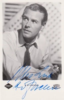 O.W. FISCHER Original Autogramm signierte Netter Postkarte 90er Jahre - Bild 1 von 2