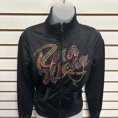 Rocawear Jeweled Spellout Jacket Women's Small Black Track Suit Jacket Hip Hop - Image 1 of 4