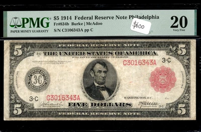 Philadelphia 1914 Twenty Dollar Federal Reserve Note C3016343A PMG 20 FR 834b - Image 1 of 2
