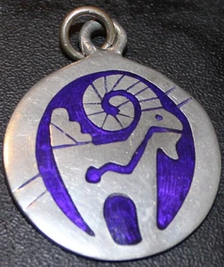 Vintage Rare Hopi Native Silver Purple Rams Head  Pendant 1.50"Long - Picture 1 of 6