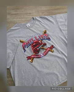 Vintage Philadelphia Phillies Graphic Logo T-shirt Sz 3XL Men's MLB Grey EUC - Picture 1 of 8