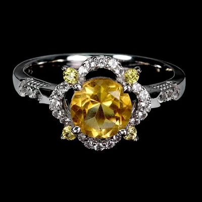 Anel de prata esterlina 925 redondo citrino 7 mm topázio branco joia tamanho 8 - Imagem 1 de 4