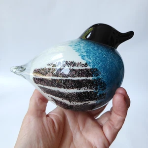 Large art glass bird, blue black figurine. Sculpture figure paperweight. Blown - Picture 1 of 12