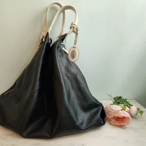 Furla Black White Leather Hobo Bag Vintage Basic Minimalist Zipper Purse Italy - Picture 1 of 11