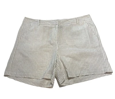 Pantalones cortos New Direction de lino algodón tostado blanco a rayas para mujer talla 10 Foto 1 de 4