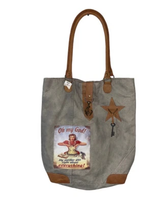 BOLSO DE MANO INSPIRADOR VINTAGE ADICTION CALIFORNIA LONA USADO EN EXCELENTE ESTADO MANGO DE CUERO Foto 1 de 4