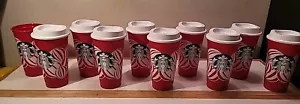 Starbucks 2024 TAZA ROJA DÍA 16 OZ Navidad Vacaciones Reutilizable 10 Tazas y 9 Tapas - Imagen 1 de 4
