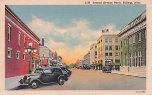 BILLINGS MONTANA SECONDA VIALE 1938 CARTOLINA IN LINO - Foto 1 di 2