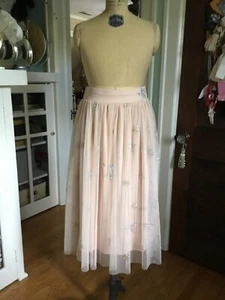 Pretty Women’s Pale Pinkish Tulle Skirt With Glitter Stars In Silver And Gold - Picture 1 of 18