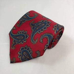Hardy Amies London 100% Silk Necktie Red Blue Paisley ~ 4" - Picture 1 of 5