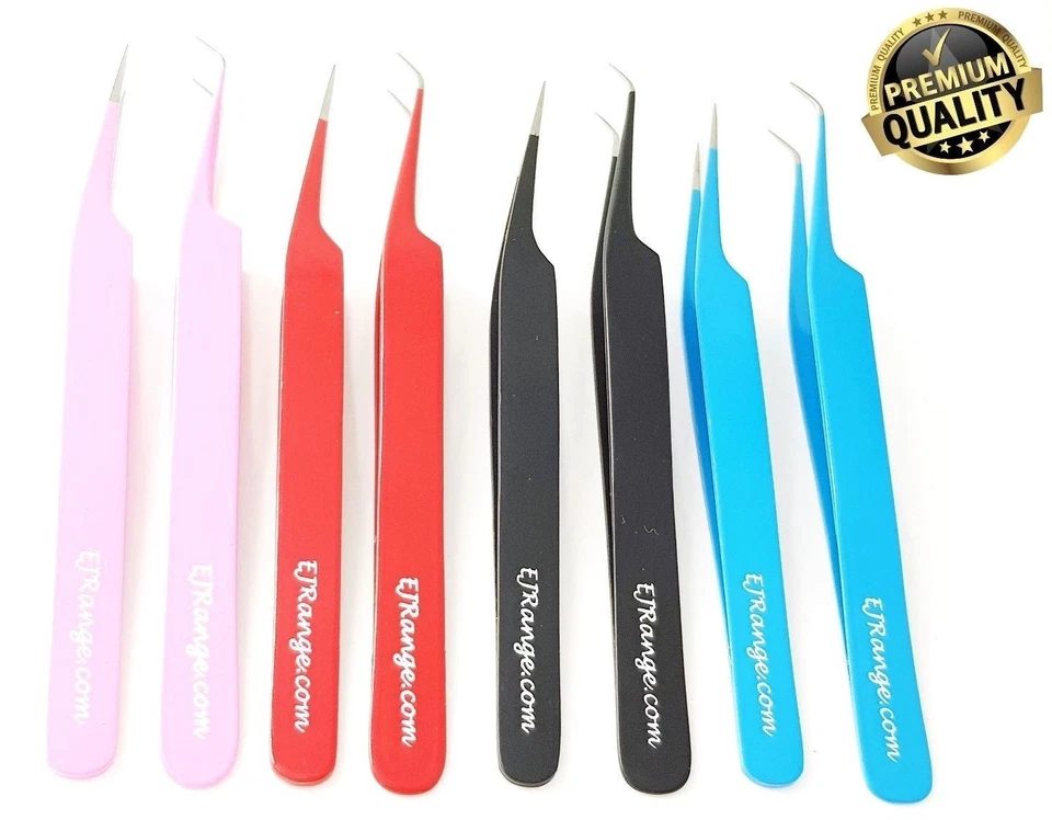 EJRANGE Eyelash Tweezers Straight Curved Individual Eyelash Extensions Eyebrow Set of 2