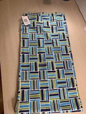 Buckhead betties "Stripe Cube Blue" Turquoise/Green/Navy Tablecloth 52x50 NWT - Image 1 of 4