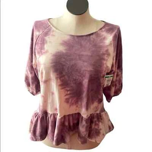 Thyme + Honey women’s tie dye peplum purple white blouse Sz Large - Bild 1 von 8