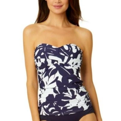 Tankini Anne Cole Halter Estampado Floral Correa Extraíble Azul y Blanco S Foto 1 de 4