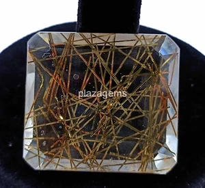 Golden Rutilated Quartz 173 Ct Certified Emerald Cut Loose Gemstone 37x35mm 4SUO - Picture 1 of 7