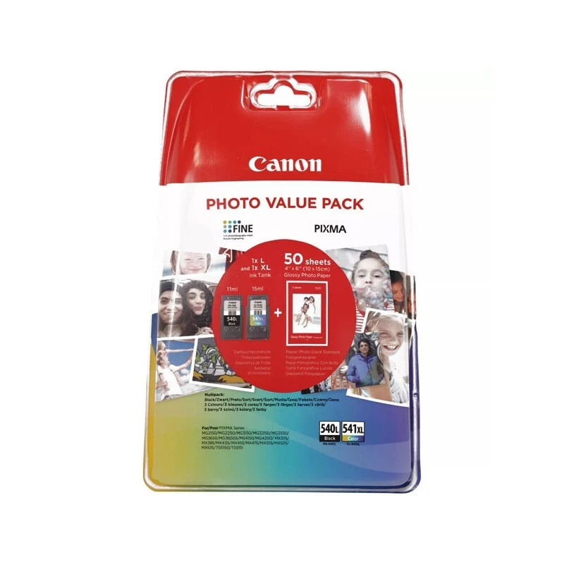 MULTIPACK CANON 5224B007 ORIGINALI PG-540L CL-541XL + 50 CARTA FOTO 10X15 - Immagine 1 di 1