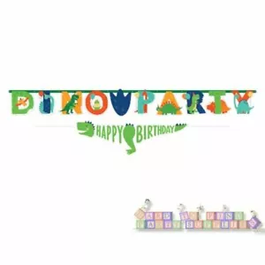 KIT BANNER LETTERA JUMBO DINOSAURO DINOSAURO DINO-MITE ~ Forniture per feste di compleanno da appendere dec - Foto 1 di 1